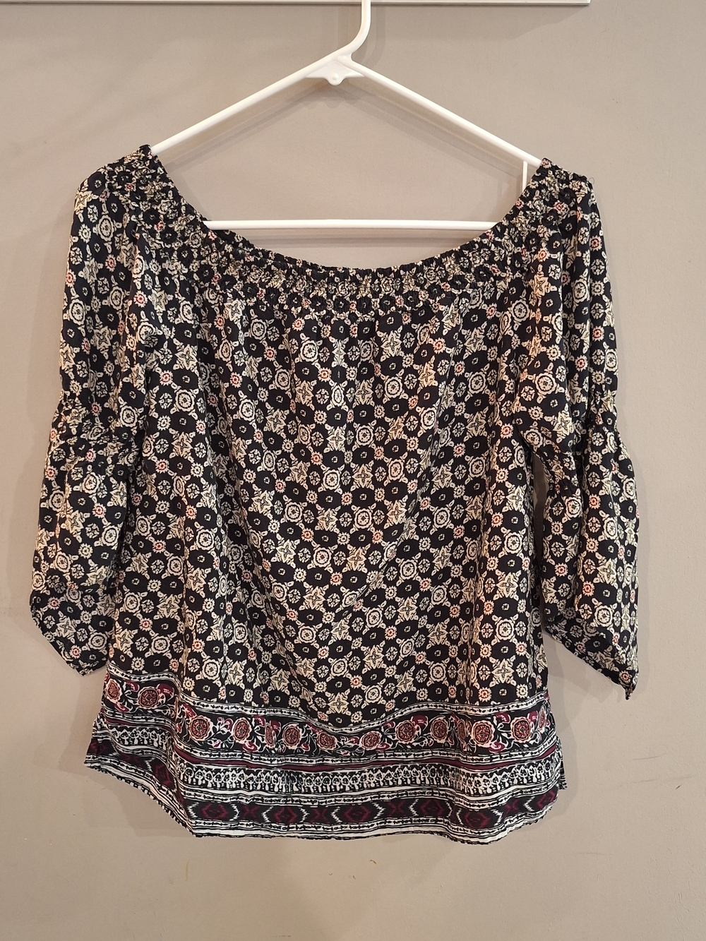 Express Black Floral Off-Shoulder Peasant Blouse